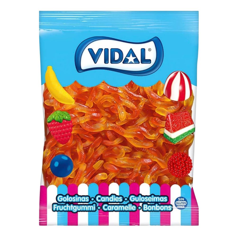 Confezione da 1kg, caramelle gommose al gusto di frutta a forma di vermi.