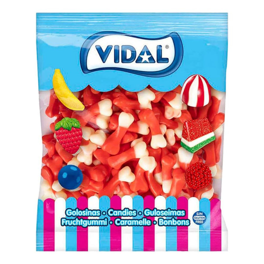 Confezione da 1kg, caramelle gommose al gusto di frutta e a forma di ossa.