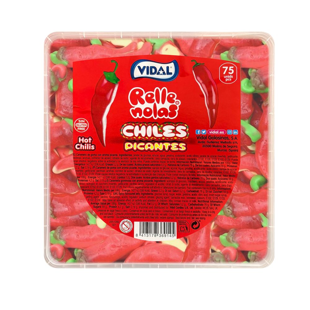 Confezione da 800g, caramelle ripiene piccanti Vidal.