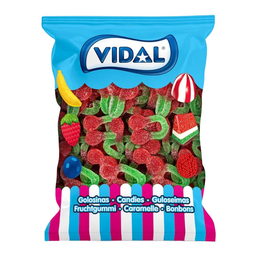 Confezione da 1kg, caramelle gommose frizzanti al gusto e forma di ciliegia Vidal.