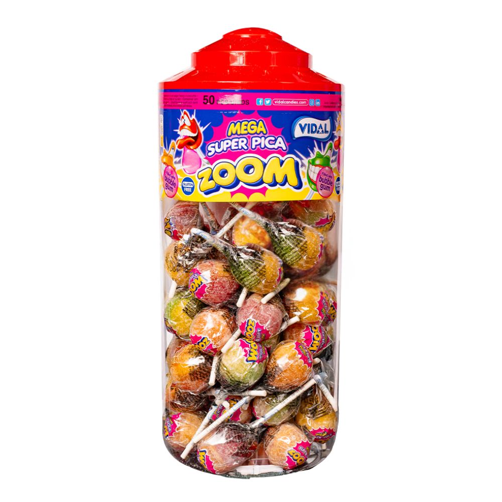 Confezione da 50, caramella ripiena di bubble gum gusti misti da 29g Vidal.