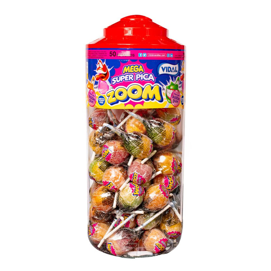 Confezione da 50, caramella ripiena di bubble gum gusti misti da 29g Vidal.
