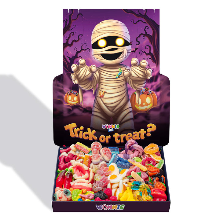 Wunnie box Spezialer "Happy Halloween" Bendy, Box mit Gummibonbons mit 18 klassischen und thematischen Geschmacksrichtungen - 1,8 kg 