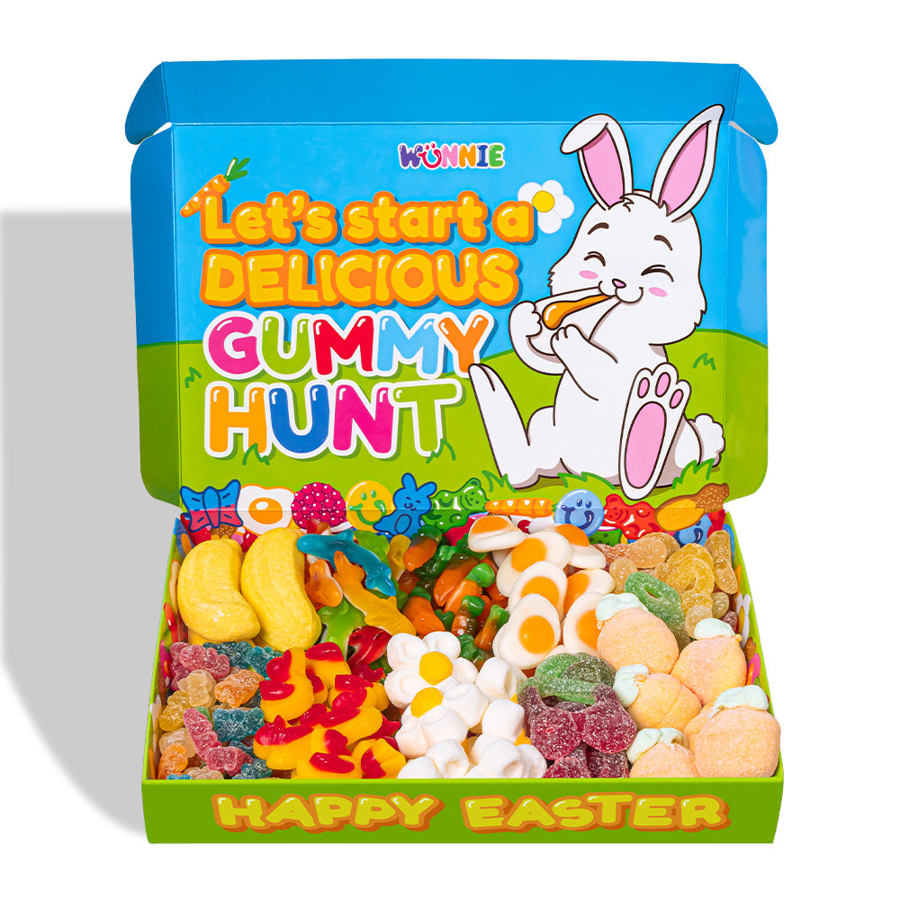 Wunnie box "Happy Easter", box of gummy candies and marshmallows with 10 surprise flavors weighing 1 kg 