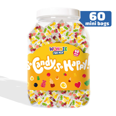 Wunnie "Fun Mix", Dose mit Einzelportionen von Gummibonbons in verschiedenen Geschmacksrichtungen, 60 Stück 