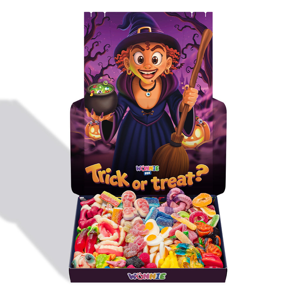 Wunnie box Special "Happy Halloween" Morgana, Schachtel mit Gummibonbons mit 18 klassischen und thematischen Geschmacksrichtungen – 1,8 kg 