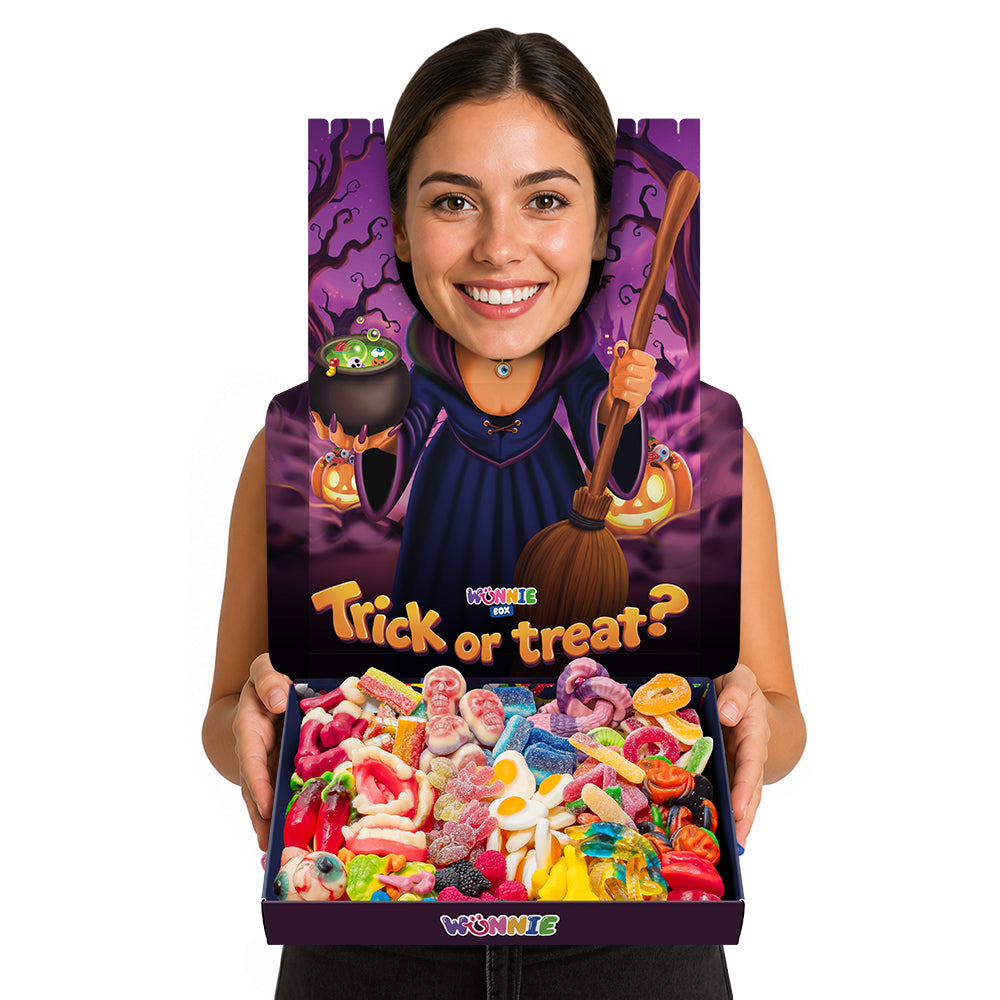 Wunnie box Special "Happy Halloween" Morgana, Schachtel mit Gummibonbons mit 18 klassischen und thematischen Geschmacksrichtungen – 1,8 kg 