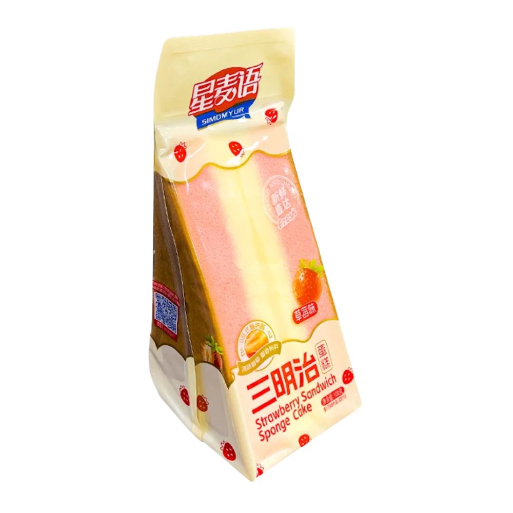 Xing Mai Yu Strawberry Flavoured Sandwich Cake, torta al gusto di fragola ripiena da 100g (Confezione da 32).