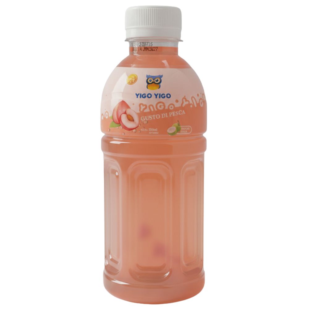 Yigo Yigo Pesca, bevanda al gusto di pesca con nata de cocco da 320ml (Confezione da 24).