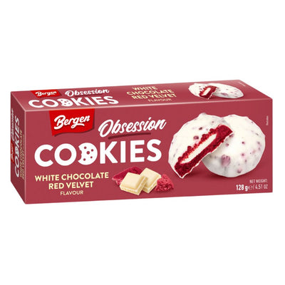 Confezione da 28, biscotti ricoperti di cioccolato bianco con pezzetti di red velvet da 128g Bergen.