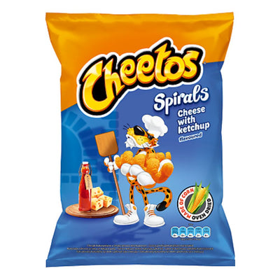 Confezione da 90g di patatine al formaggio e ketchup Cheetos Spirals