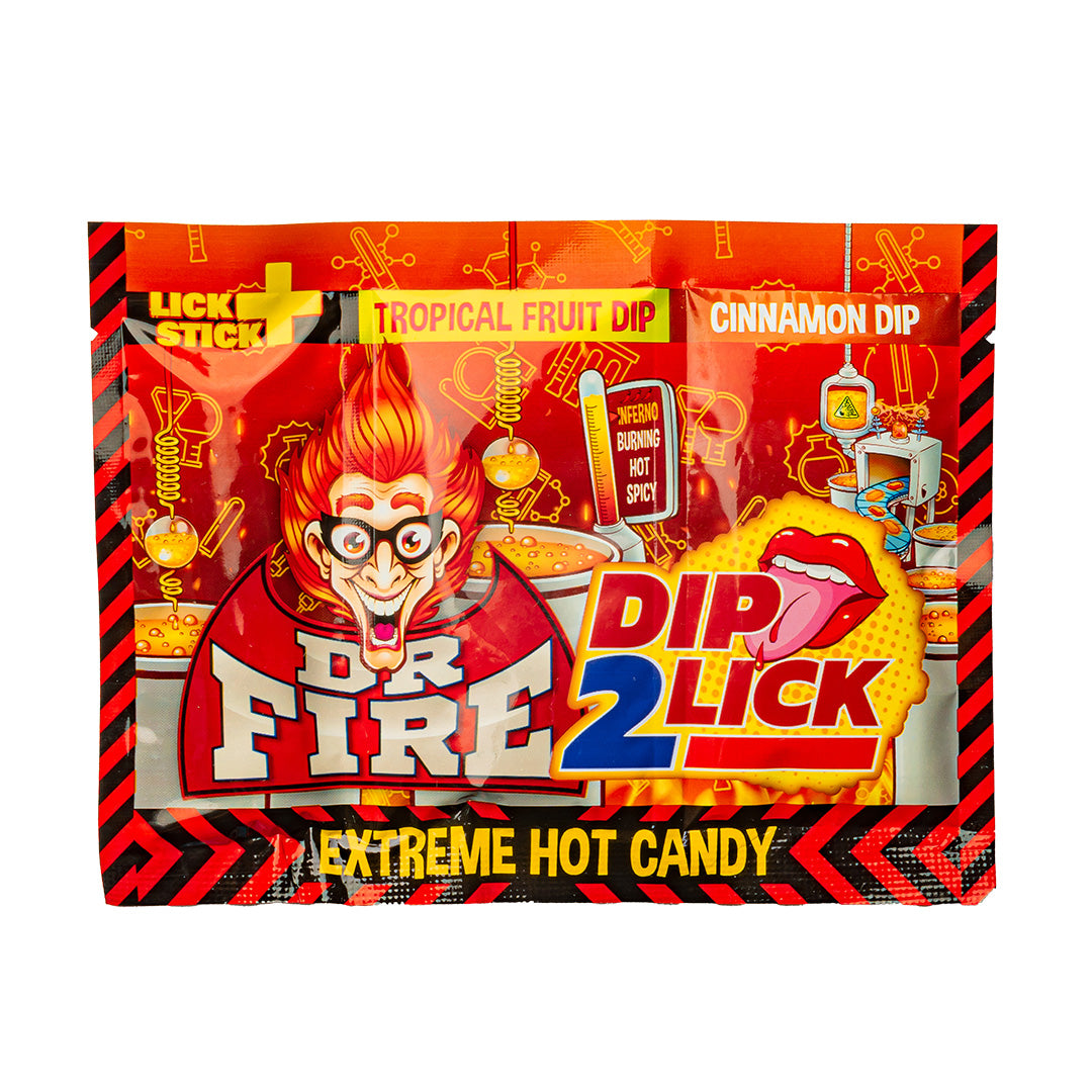 Confezione da 24, lecca lecca con polverina piccante alla frutta e alla cannella da 18g DR. Fire.