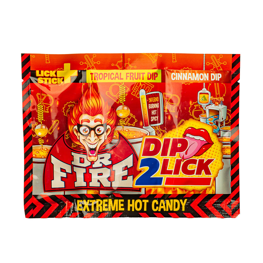 Confezione da 24, lecca lecca con polverina piccante alla frutta e alla cannella da 18g DR. Fire.