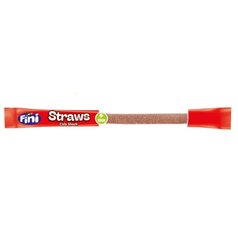 Fini Straws Sour Cola, caramella a forma di cannuccia al gusto di cola frizzante da 25g (Confezione da 50)