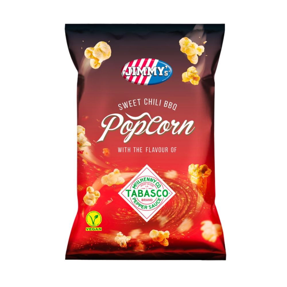 Jimmy's Tabasco Popcorn BBQ, palomitas de maíz con sabor a tabasco y bbq de 24g (paquete de 21) 