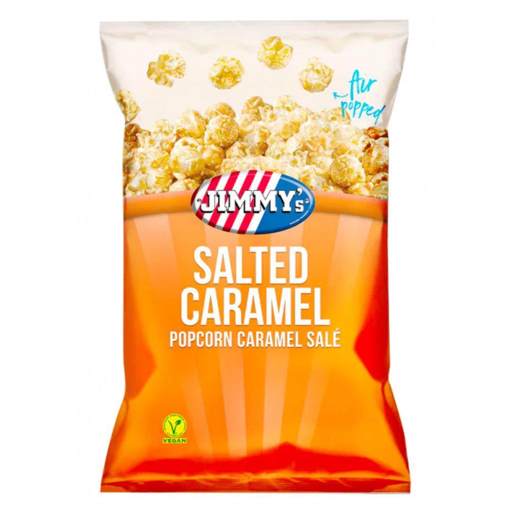Confezione da 150g di popcorn al caramello salato Jimmy's Salted Popcorn Salted