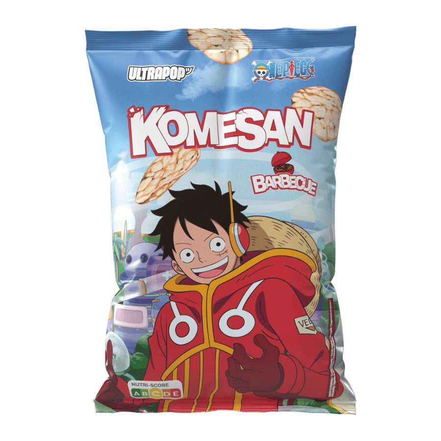 Confezione da 60g di chips di riso al barbecue Ultra Pop Komesan Barbecue Luffy
