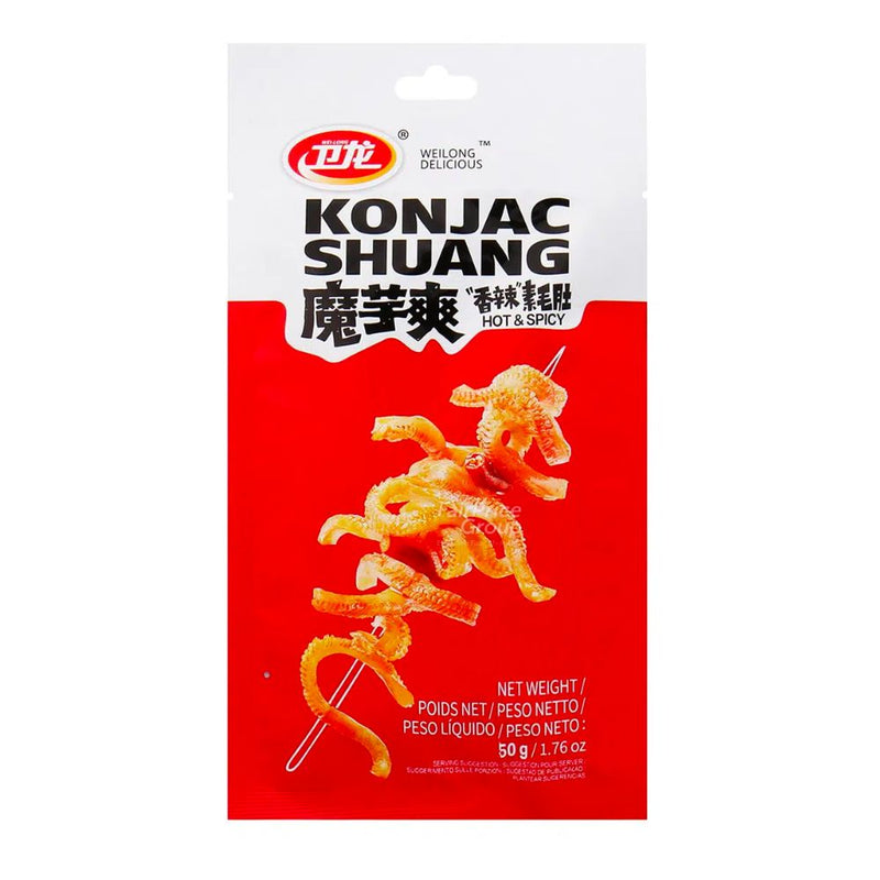 Confezione da 60, Wei-Long Konjac Shuang Hot &amp; Spicy da 50g.