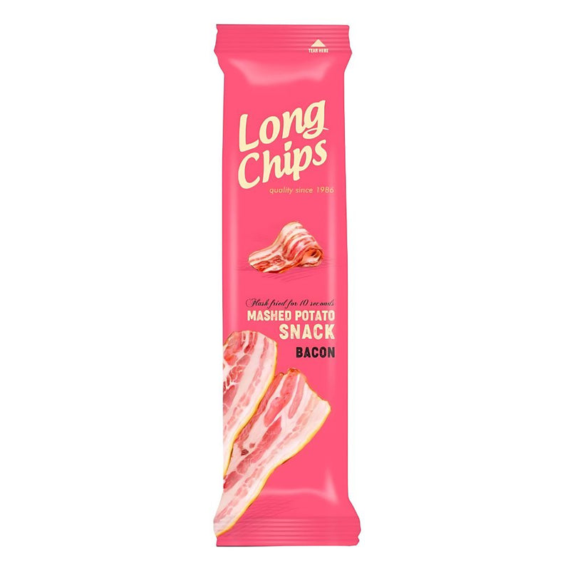 Confezione da 20, lunghe patatine al gusto di bacon da 75g Long Chips.