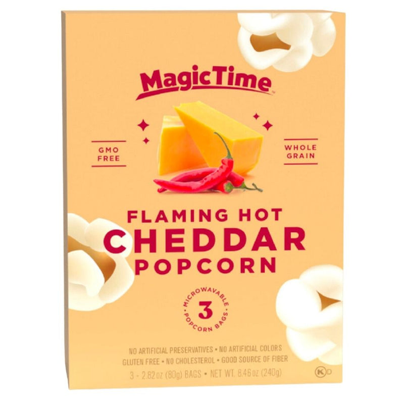 Confezione da 12, popcorn al cheddar piccante da 240g Magic Time.
