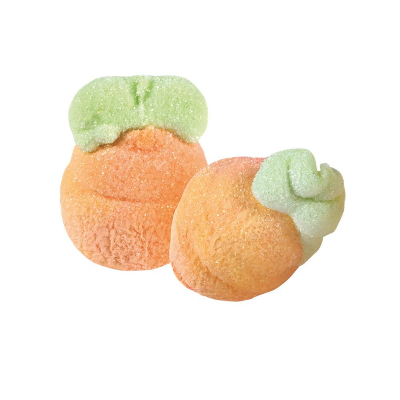 Confezione da 1kg, marshmallow a forma di pesca e ripieni di gelatina al gusto di pesca Bulgari.