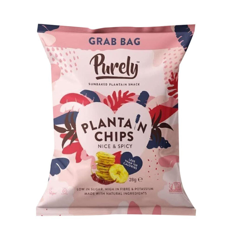 Purely Plantain Chips Nice & Spicy, 28g würzige Kochbananenchips (20er Pack)
