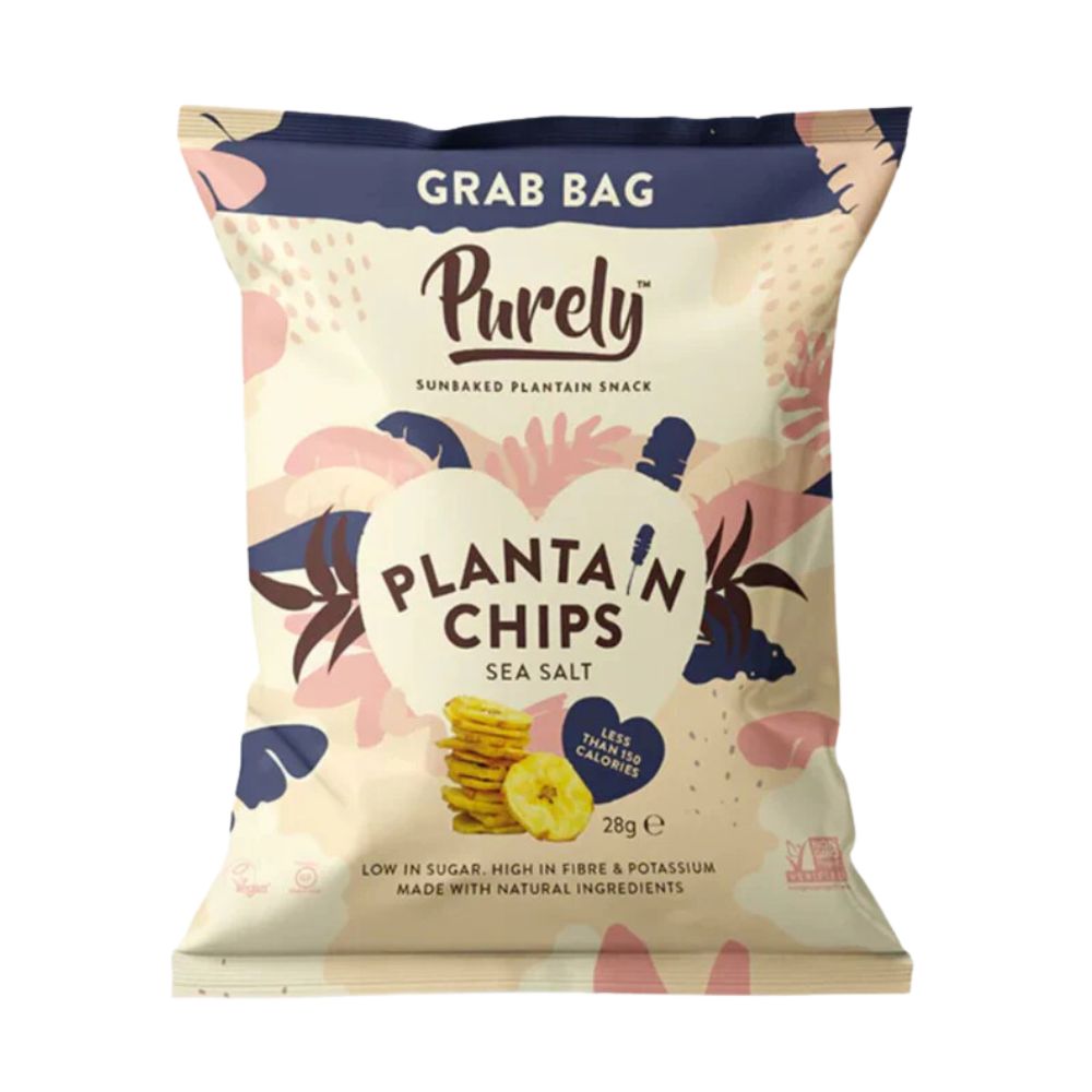 Purely Plantain Chips Sea Salt, chips de plátano con sal marina de 28g (paquete de 20) 