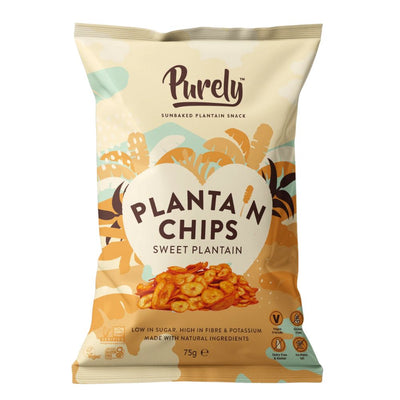 Confezione da 75g di chips di platano dolci Purely Plantain Chips Sweet