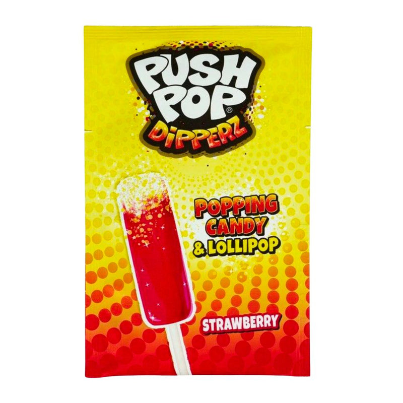 Push Pop Dipperz, sucette à la fraise recouverte de granules pétillantes 12g (paquet de 48)