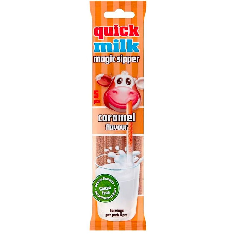 Confezione da 30g di cannucce con caramelle Quick Milk Magic Sipper Caramel Flavor