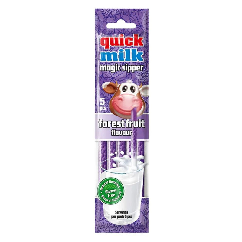 Confezione da 20, cannucce con perline di zucchero al gusto di frutti di bosco da 30g Quick Milk.
