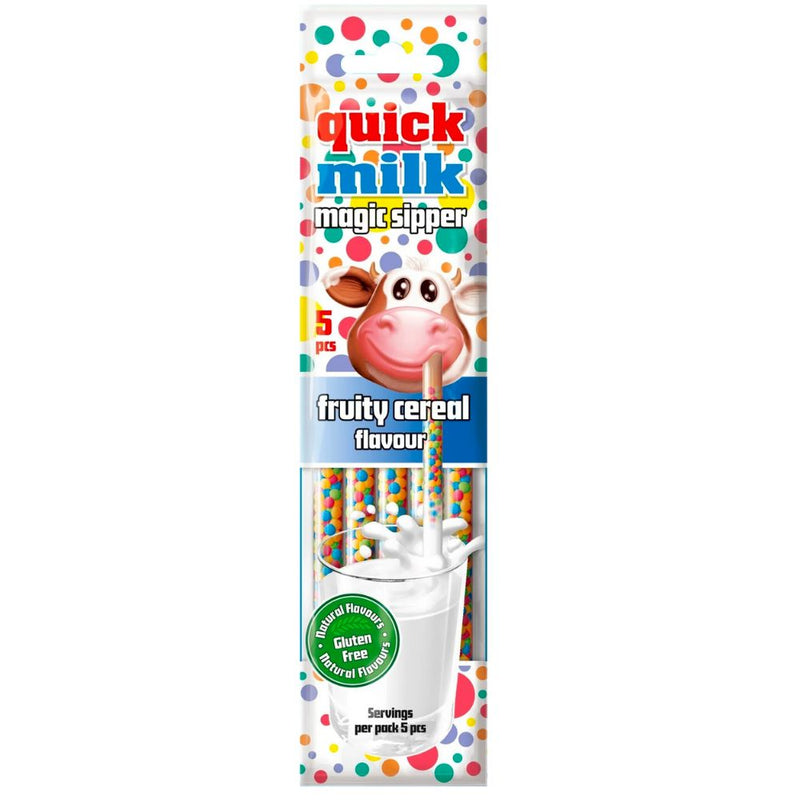 Quick Milk Magic Sipper Fruity Cereal Flavor, 5 pailles avec bonbons goût céréales aux fruits 30g (paquet de 20x5)