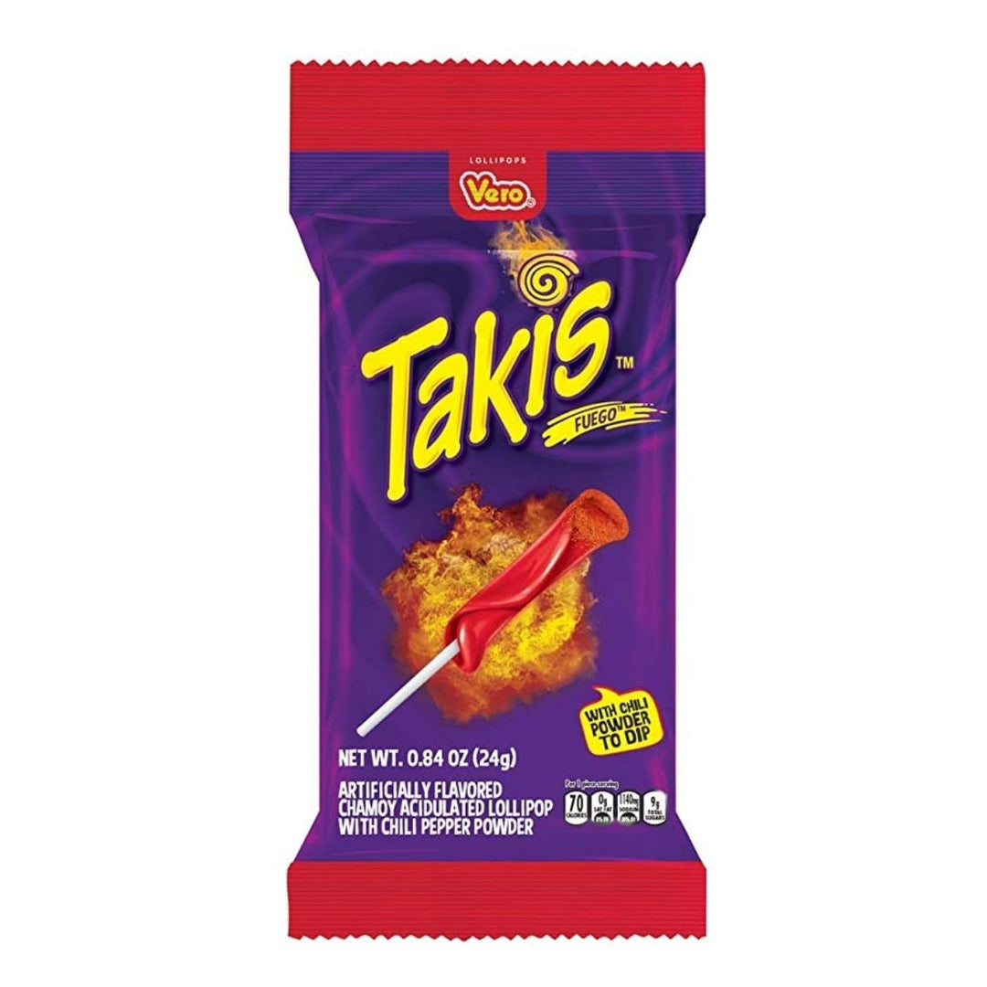 Takis Lollipop, paleta de fresa cubierta de polvo picante de 24g (paquete de 12) 