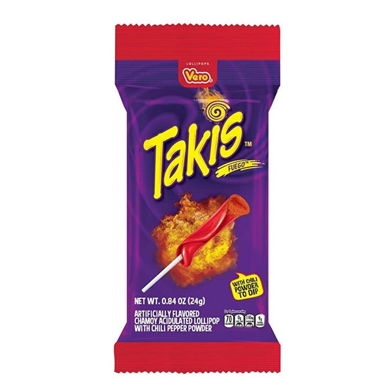 Takis Lollipop, Lutscher mit Erdbeergeschmack, überzogen mit scharfem Pulver, 24g (12er-Packung)