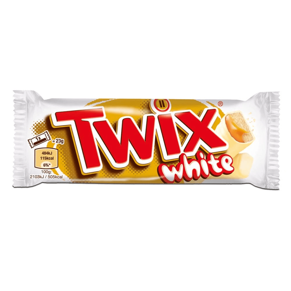 Confezione da 32, barrette ricoperte di cioccolato bianco e ripiena di caramello salato da 43g Twix.