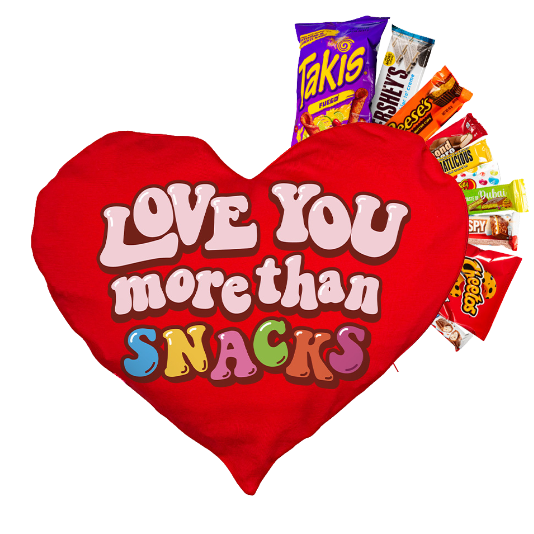 Valentine’s Heart XXL, coussin en forme de cœur avec 80 snacks sucrés et salés surprises 